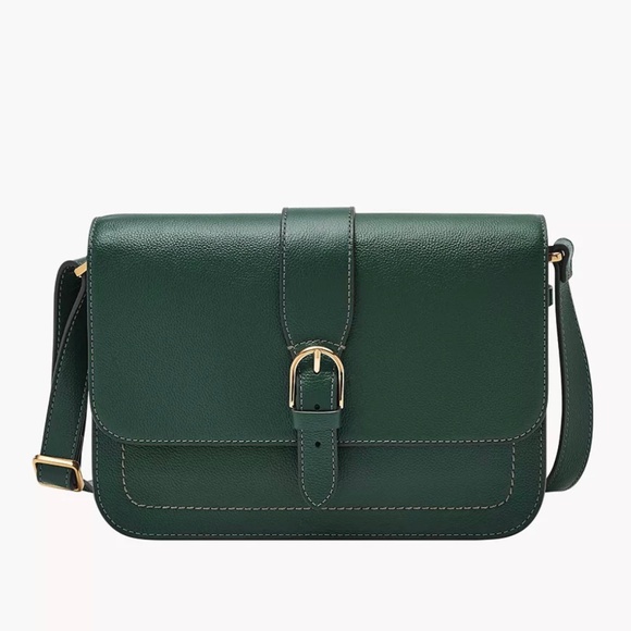 Brand New Fossil Zoey Viridian Large Leather Crossbody Bag Green Flap With Tag - Picture 1 of 6